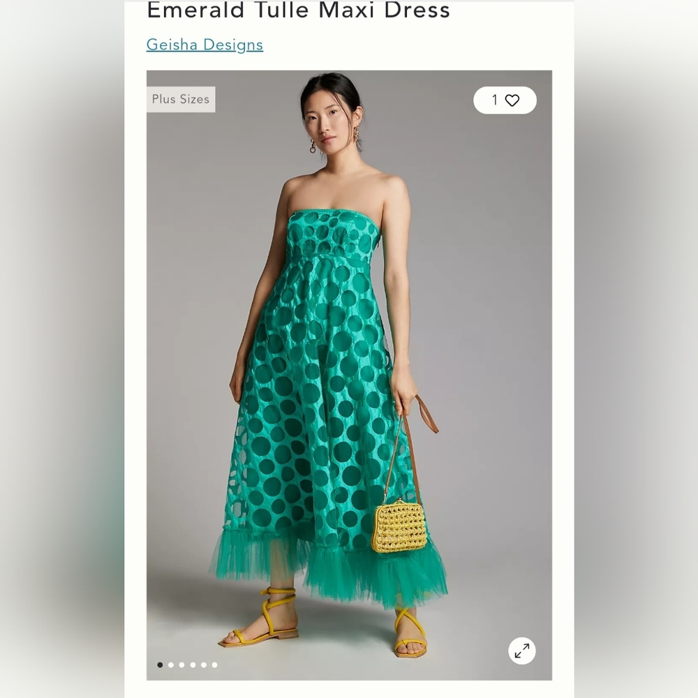 Anthropologie Emerald Tulle Dress